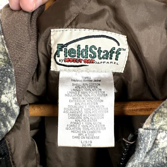 Vintage Field Staff Jacket Large Mossy Oak Camo Zip Up Insulated Bomber Hunting - Picture 3 of 6
